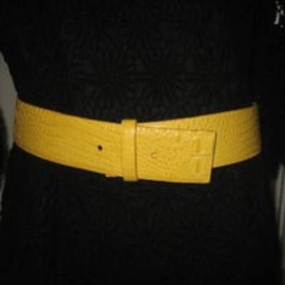 ❤️W KLEINBERG AMERICA Yellow Croc Gator Embossed Belt Sz Medium New